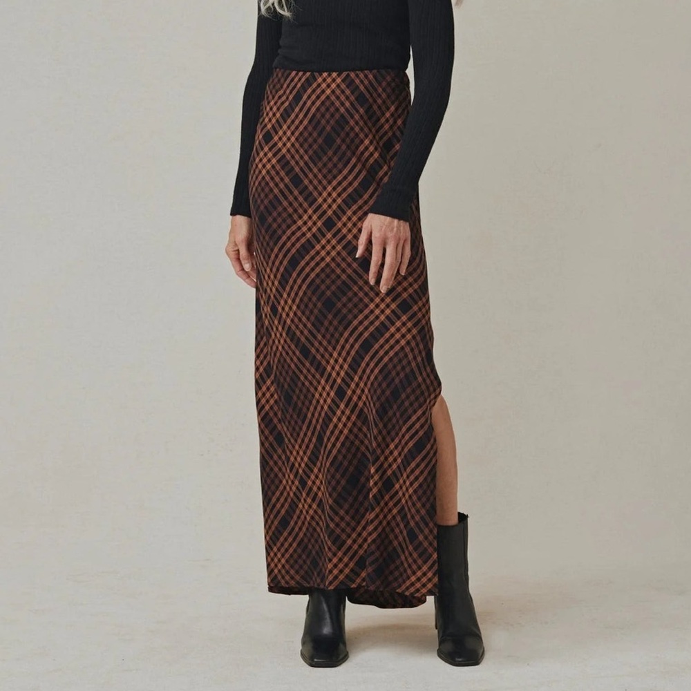Bella Dahl Checkered Maxi Skirt - Black and Brown